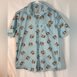 Visitor Premium English Bulldog Short Sleeve Button‎ Down Shirt Men’s Medium